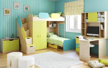 Детская комната Смайли (Желтый/Голубой/Зеленый/корпус Клен) в Мошково - moshkovo.mebel54.com | фото