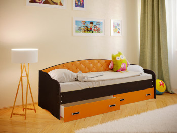 Кровать Софа-8 с мягкой спинкой (900х1900) Венге/Оранжевый в Мошково - moshkovo.mebel54.com | фото