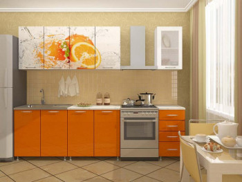 Кухонный гарнитур 1,6м Апельсин (Белый/Оранжевый металлик/Фотопечать апельсин) в Мошково - moshkovo.mebel54.com | фото