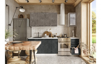 Кухонный гарнитур Нувель 1800мм белый/бетон коричневый/бетон черный в Мошково - moshkovo.mebel54.com | фото