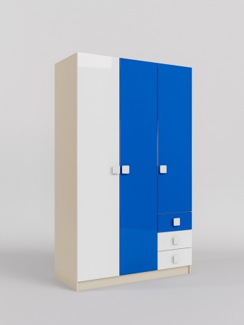 Шкаф 3-х створчатый с ящиками Скай люкс (Синий/Белый/корпус Клен) в Мошково - moshkovo.mebel54.com | фото